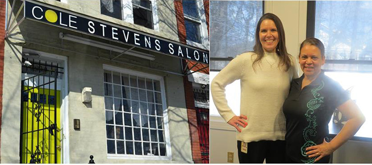 2 PHOTOS: Outside or a Cole Stevens Salon and two women standing togehter and smiling.