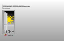 thumbnail of DORS video meeting background, large DORS opening doors logo on a gray slide