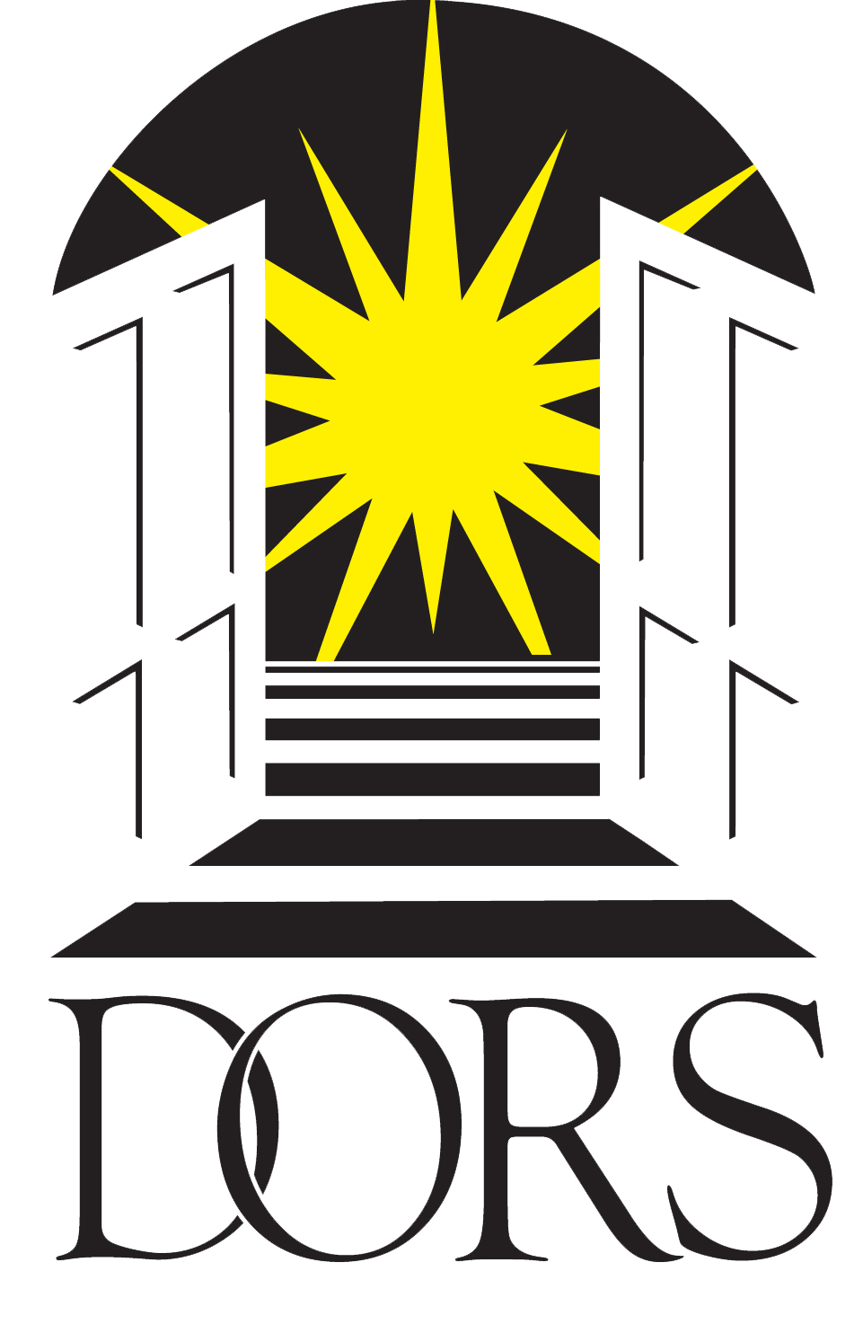 DORS Open door with sunburst, logo.
