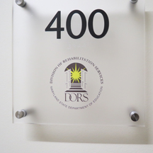 A DORS office sign with the suite number: 400.