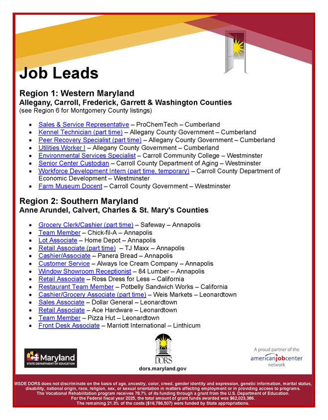 The first page of the Job Leads document.